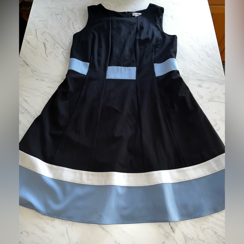 Calvin Klein black a line fit and flare dress color block 16 w